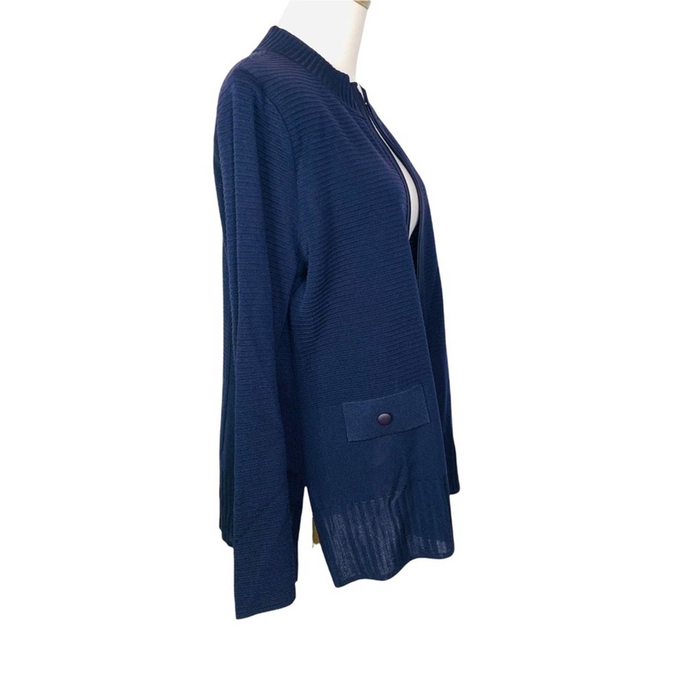 Misook Navy blue Zip Ribbed Jardigan MEDIUM 2818 - Picture 4 of 8